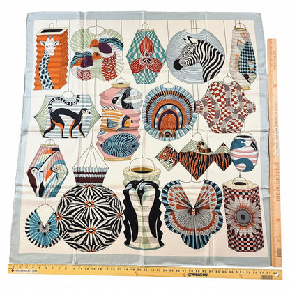 Art Scarf Lattern Festival Animal Kingdom Bird Fish High End 100% Silk Twill Scarf Huge 40”