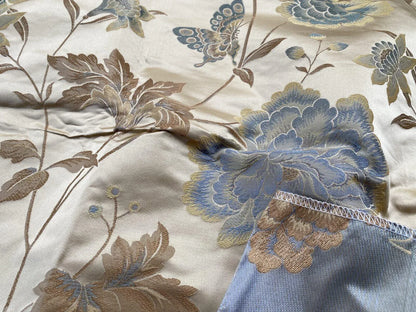 By yard Stunner Chino-asian Pink Peony Butterfly “glacier Blue” 100% Silk Lampas