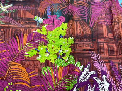 Art Scarf Tropical Resort Jungle Dream Palm Coconut Lemur Zebra Fox Birds Double Sided Purple Red Green High End Silk Twill 41 Inches