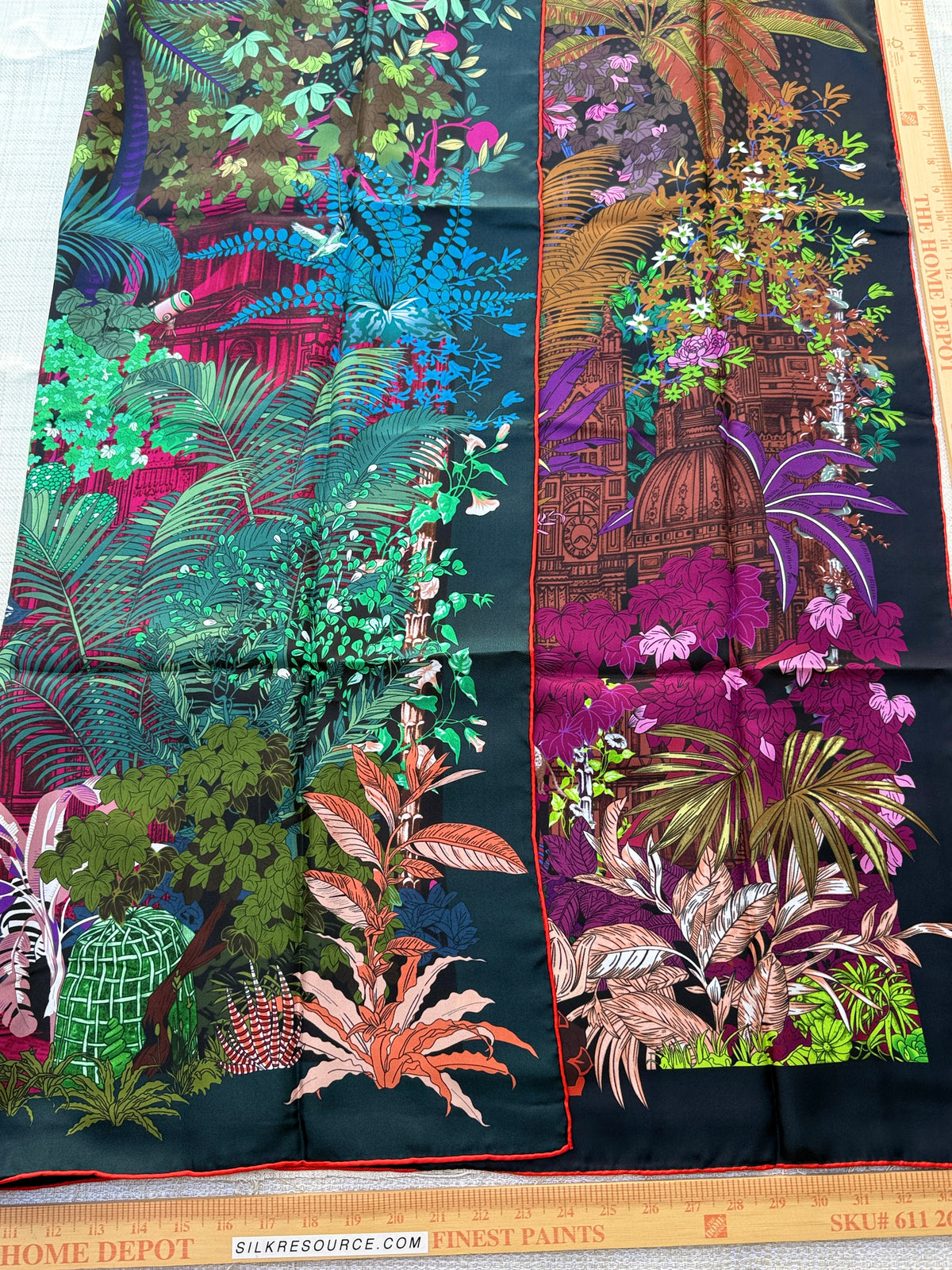 Art Scarf Tropical Resort Jungle Dream Palm Coconut Lemur Zebra Fox Birds Double Sided Purple Red Green High End Silk Twill 41 Inches