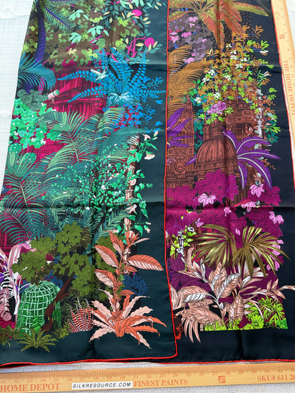 Art Scarf Tropical Resort Jungle Dream Palm Coconut Lemur Zebra Fox Birds Double Sided Purple Red Green High End Silk Twill 41 Inches