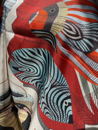 Art Scarf Lattern Festival Animal Kingdom Bird Fish High End 100% Silk Twill Scarf Huge 40”
