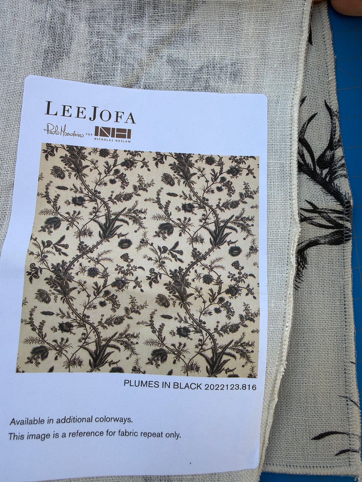 Lee Jofa Kravet Plumes Black Beige Botanical Floral Print 100% Linen - Special order - MSRP USD 556/y