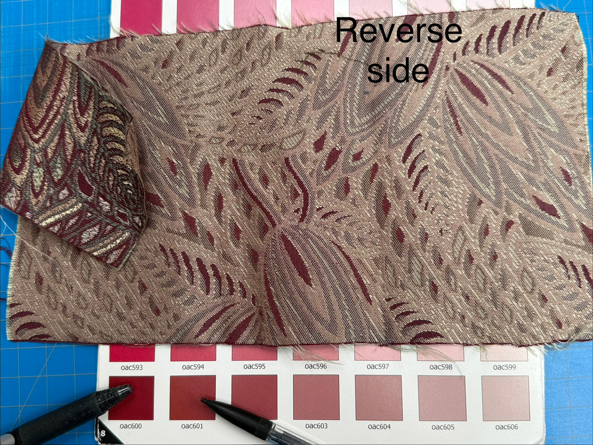 Scalamandre Napoli Bordeaux Red Gold Feather Paisley Silk Lampas MSRP USD 236/Y Grey Watkins