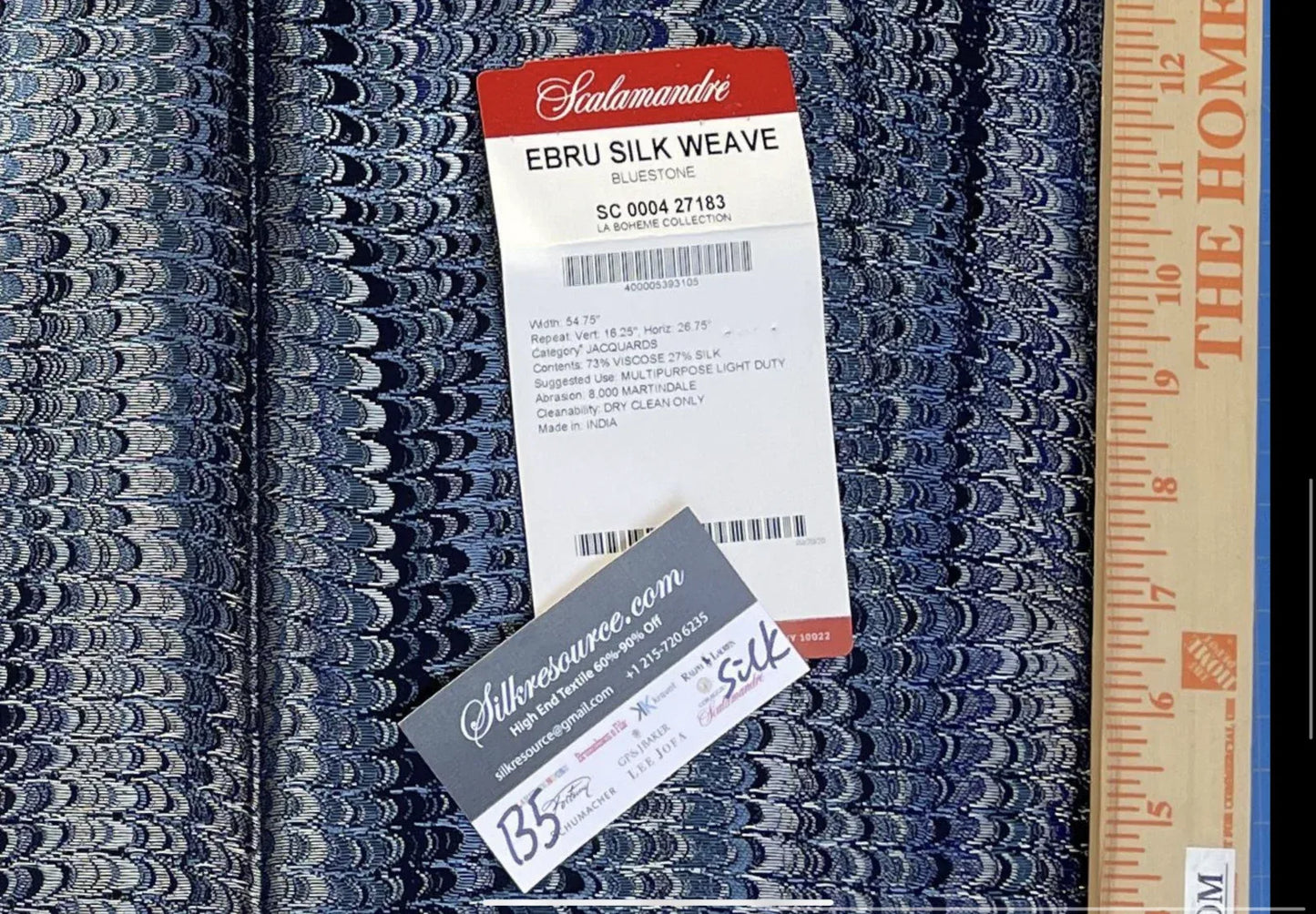 21 Berkbox5 Scalamandre Silk Square Ebru Silk Weave Blue Stone MSRP USD424/Y