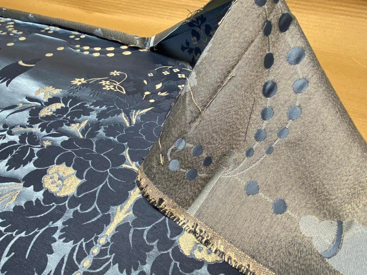 Scalamandre Neoclassical Meuse Ornamental Silver &amp; Blue Silk Pearl Peacock Piece A