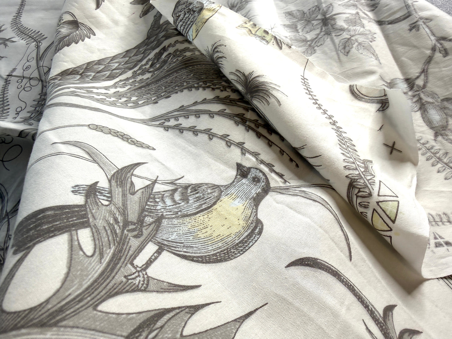 Brunschwig & Fils Bird and Thistle Print Grey on Pale cream -By The Yard - MSRP USD 348/y