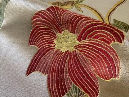 Scalamandre Caserta Lampas Silk Wool Pomegranate Lilies Beige Red MSRP USD 496/Y