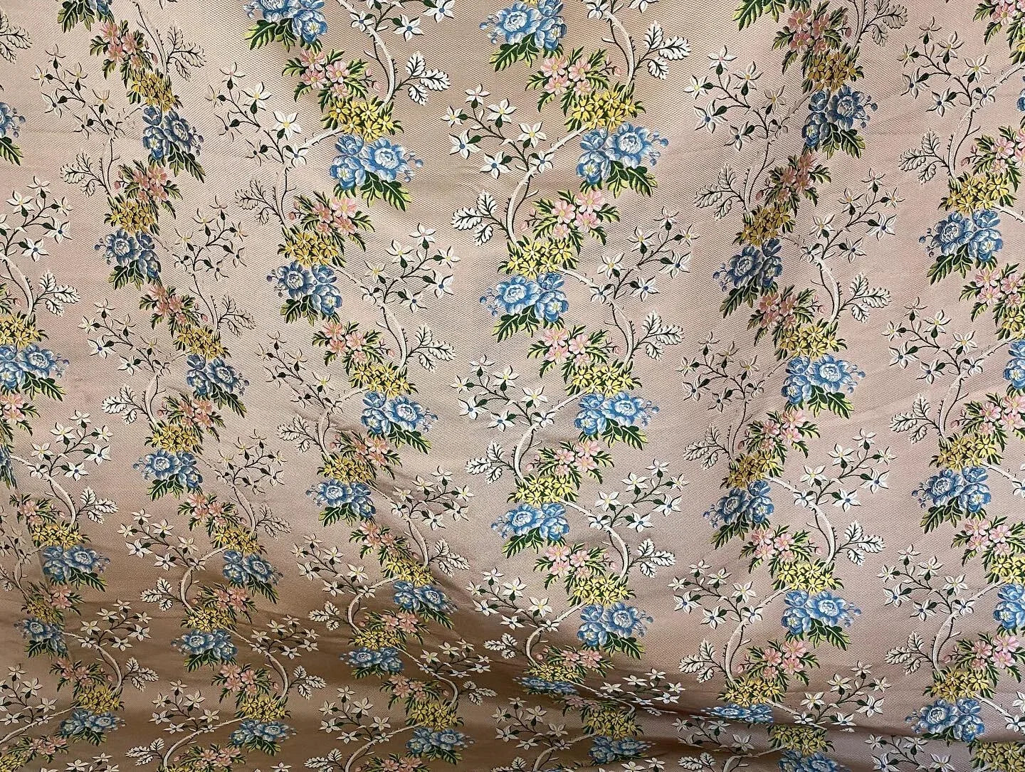 2.5y Tassinari &amp; Chatel Scalamandre 100% Silk Lampas “la Favorite” Flower Lace Pink Blue Green Yellow MSRP USD 2180/yard