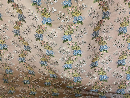 2.5y Tassinari &amp; Chatel Scalamandre 100% Silk Lampas “la Favorite” Flower Lace Pink Blue Green Yellow MSRP USD 2180/yard