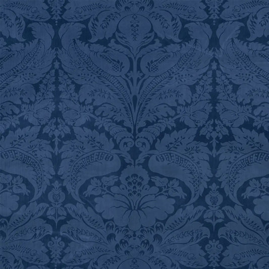 Schumacher Cordwain Cotton Velvet Damask Fabric - Sapphire Blue - Special Order