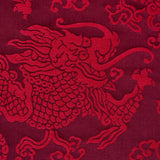 Schumacher Ruan Dragon Damask Garnet Red Art Deco Chinoiserie Satin Cotton MSRP USD 328/y