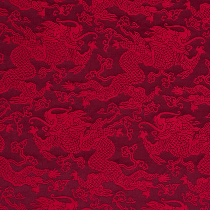 Schumacher Ruan Dragon Damask Garnet Red Art Deco Chinoiserie Satin Cotton MSRP USD 328/y
