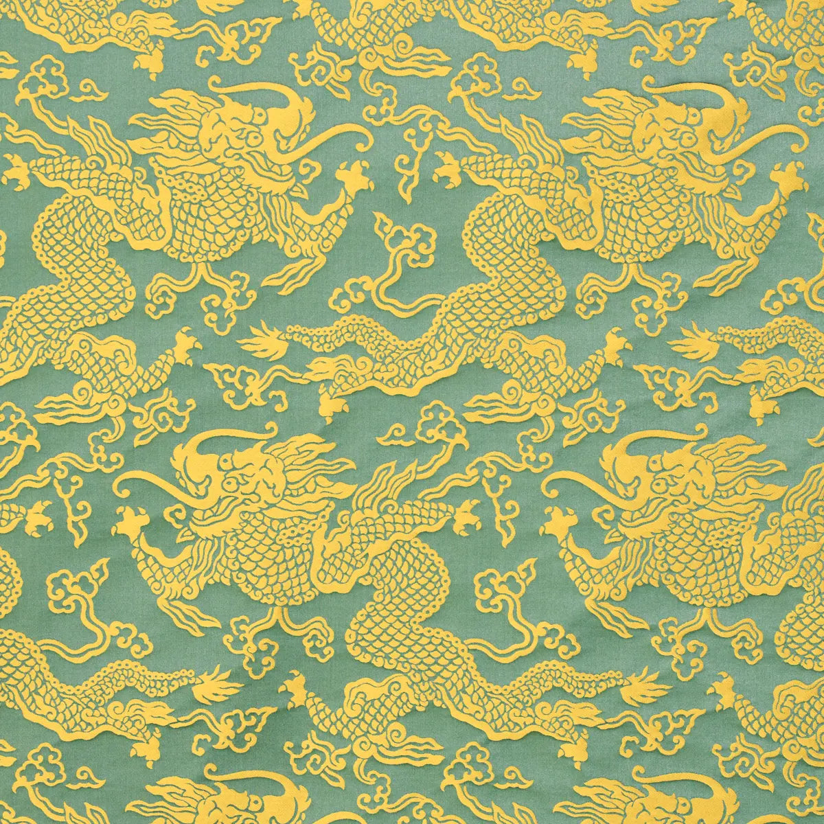 Schumacher Ruan Dragon Damask Gold Art Deco Chinoiserie Satin Cotton MSRP USD 328/y