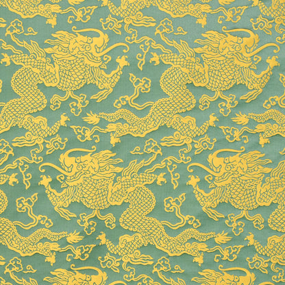 Schumacher Ruan Dragon Damask Gold Art Deco Chinoiserie Satin Cotton MSRP USD 328/y