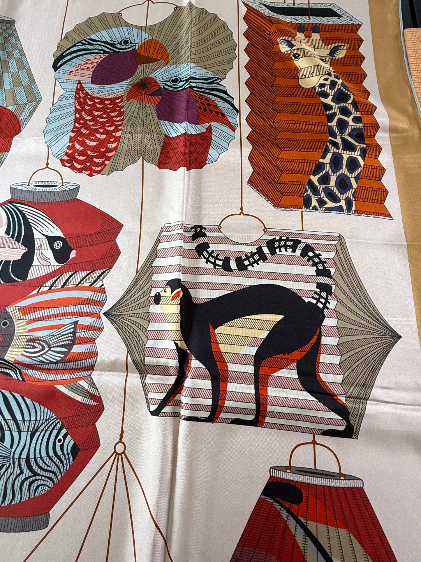 Art Scarf Lattern Festival Animal Kingdom Bird Fish High End 100% Silk Twill Scarf Huge 40”