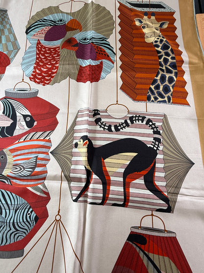 Art Scarf Lattern Festival Animal Kingdom Bird Fish High End 100% Silk Twill Scarf Huge 40”