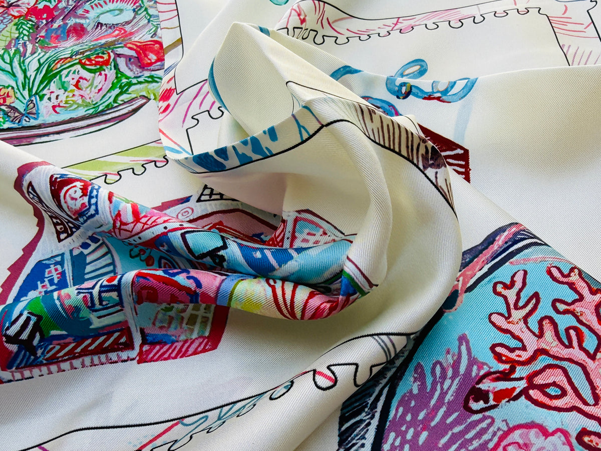 Art Scarf Equestrian Horse and Hobby Horse Biking Cooking Hot-air Balloon Head Modern Collage Salvador Dalí High End Silk Twill Scarf Double Sided