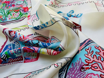 Art Scarf Equestrian Horse and Hobby Horse Biking Cooking Hot-air Balloon Head Modern Collage Salvador Dalí High End Silk Twill Scarf Double Sided