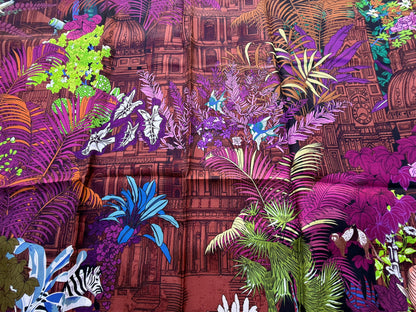 Art Scarf Tropical Resort Jungle Dream Palm Coconut Lemur Zebra Fox Birds Double Sided Purple Red Green High End Silk Twill 41 Inches