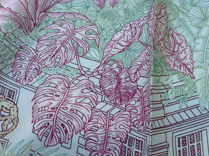Art Scarf Leopard River Resort Tropical Jungle Waterfall Mint Green Fuschia Pink High End Silk Twill Scarf Double Sided