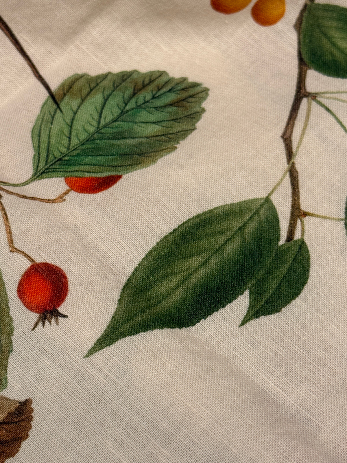Garnier Thiebaut Piments Doux Caliente Spices and Red Peppers Green Gold Tablecloth 61"x61", Cotton-Linen Blend