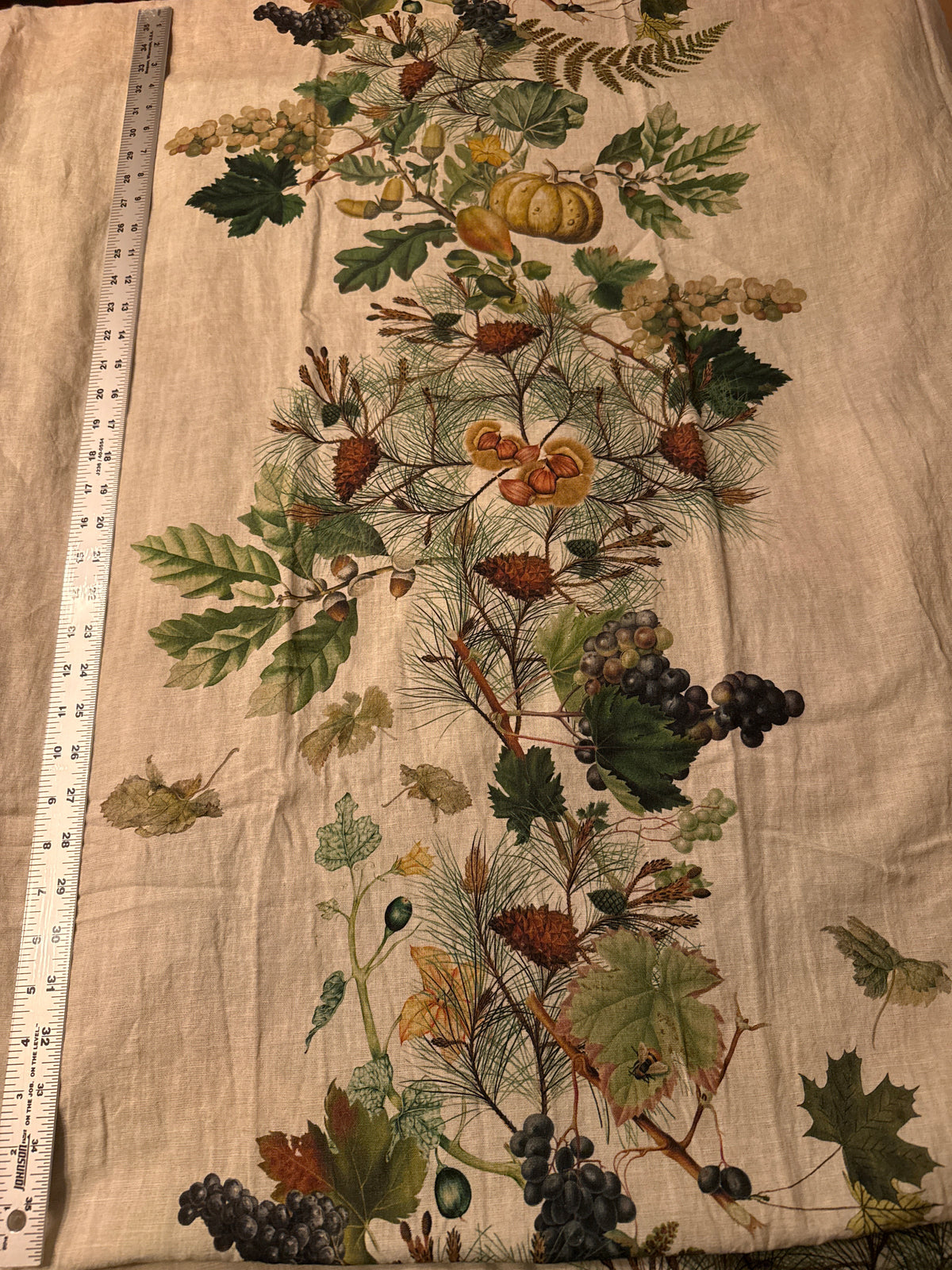 Garnier Thiebaut Table Cloth Mille Delices Boises Naturel Tablecloth, Cotton-Linen Blend, Prewashed large 60x140 inches Grapes Chestnuts Pears Acorn