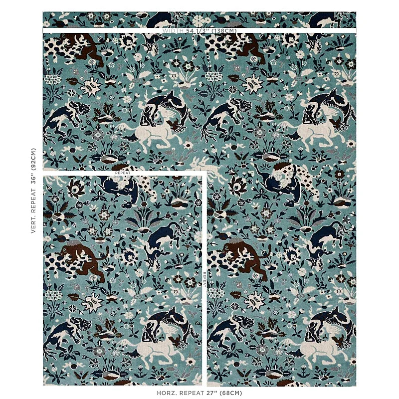 Schumacher Saint Ambrose Velvet in Cadet Blue Animals and flowers Cut and pattern velvets MSRP USD 596/y