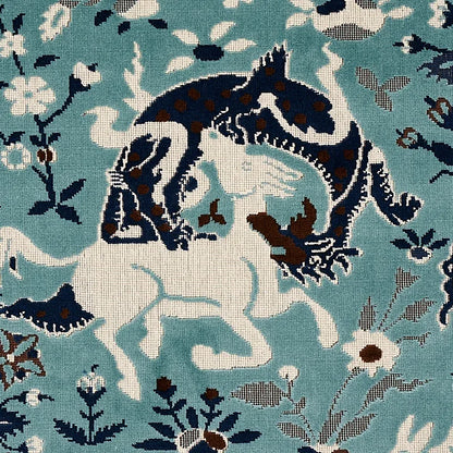 Schumacher Saint Ambrose Velvet in Cadet Blue Animals and flowers Cut and pattern velvets MSRP USD 596/y