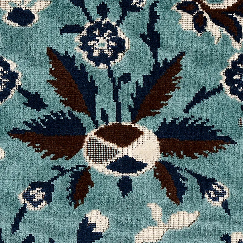 Schumacher Saint Ambrose Velvet in Cadet Blue Animals and flowers Cut and pattern velvets MSRP USD 596/y