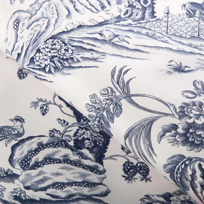 Brunschwig & Fils  Marcel Print Navy Cotton Blue and White MSRP USD242/y