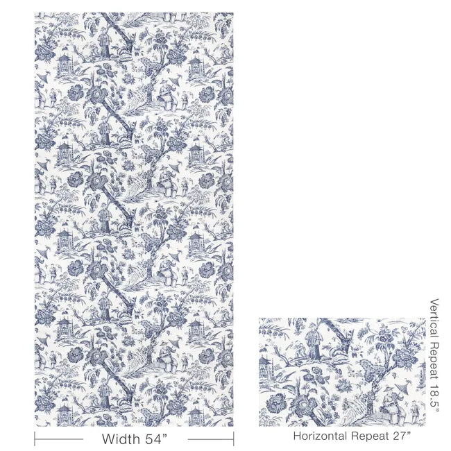 Brunschwig & Fils  Marcel Print Navy Cotton Blue and White MSRP USD242/y