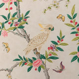 Special Order Brunschwig &amp; Fils Kanchou Print - Multi Green Red on White Cotton Bird Botanical Floral MSRP USD 336/y