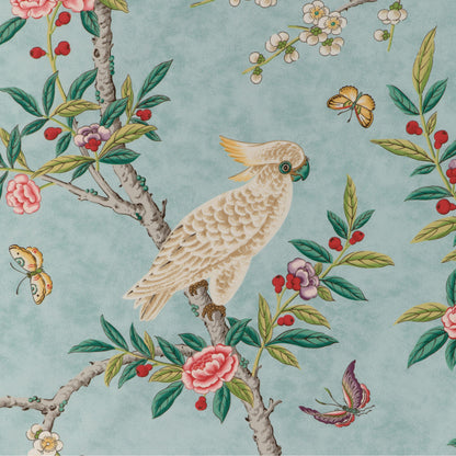 Special Order Brunschwig &amp; Fils Kanchou Print - Aqua Blue Cotton Bird Botanical Floral MSRP USD 336/y