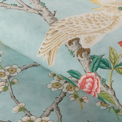 Special Order Brunschwig &amp; Fils Kanchou Print - Aqua Blue Cotton Bird Botanical Floral MSRP USD 336/y