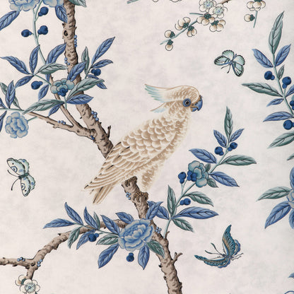 Special Order Brunschwig &amp; Fils Kanchou Print - Azure Blue White Cotton Bird Botanical Floral MSRP USD 336/y