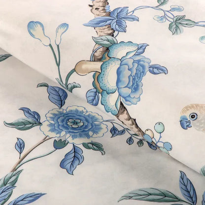 Special Order Brunschwig &amp; Fils Kanchou Print - Azure Blue White Cotton Bird Botanical Floral MSRP USD 336/y