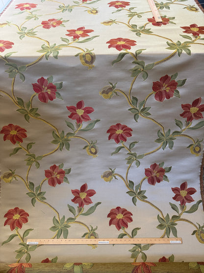 Scalamandre Caserta Lampas Silk Wool Pomegranate Lilies Beige Red MSRP USD 496/Y