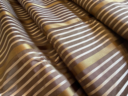 Designer Meadow Brooke Stripe in  Chocolate Brown Light and Antique Gold 100% Silk Satin