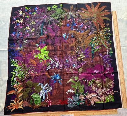 Art Scarf Tropical Resort Jungle Dream Palm Coconut Lemur Zebra Fox Birds Double Sided Purple Red Green High End Silk Twill 41 Inches