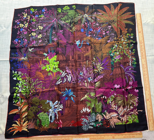 Art Scarf Tropical Resort Jungle Dream Palm Coconut Lemur Zebra Fox Birds Double Sided Purple Red Green High End Silk Twill 41 Inches