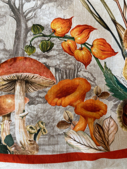 Maison d' Hermine Table Cloth Square Table Reusable 100% Cotton Nature Fall Squirrel Mushroom Acorn Pumpkin Flowers 60x120”