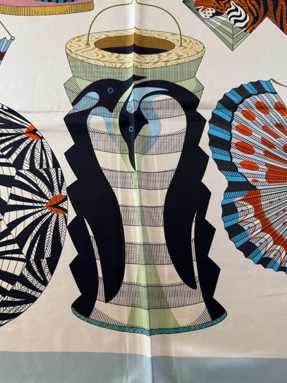 Art Scarf Lattern Festival Animal Kingdom Bird Fish High End 100% Silk Twill Scarf Huge 40”