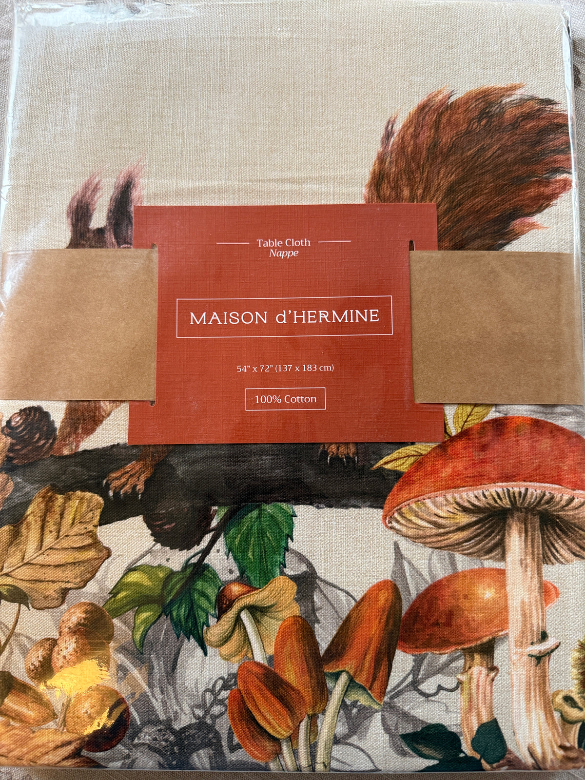 Maison d' Hermine Table Cloth Square Table Reusable 100% Cotton Nature Fall Squirrel Mushroom Acorn Pumpkin Flowers 60x120”