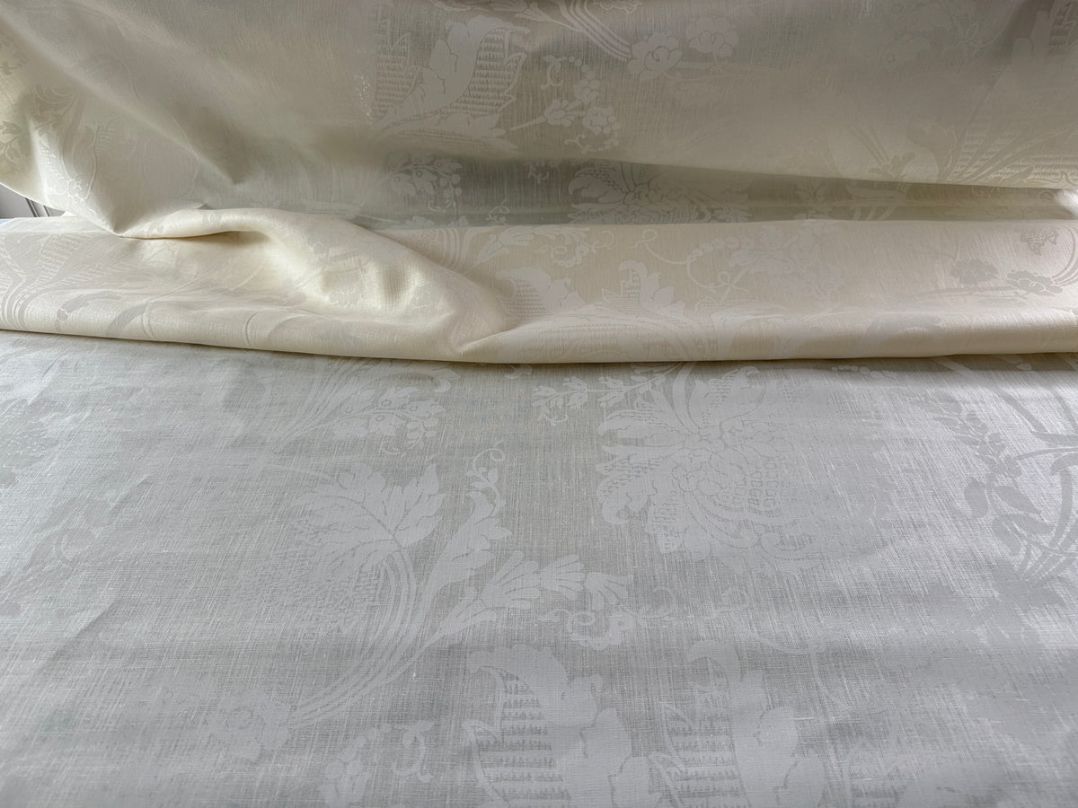 by yard Brunschwig & Fils Upton Damask Linen Print Oyster White on White Heavy