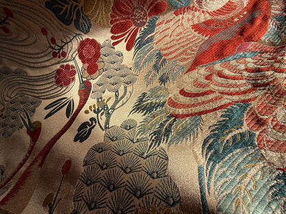 By Yard Kravet Kimono Inspired Oriental Crane Bird Haute Red Lampas MSRP USD 318/y
