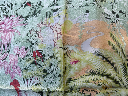 Art Scarf Leopard River Resort Tropical Jungle Waterfall Mint Green Fuschia Pink High End Silk Twill Scarf Double Sided