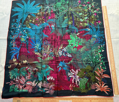 Art Scarf Tropical Resort Jungle Dream Palm Coconut Lemur Zebra Fox Birds Double Sided Purple Red Green High End Silk Twill 41 Inches
