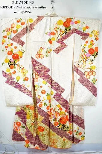 Stunning New Silk Wedding Furisode Wisteria Chrysanthemum UNFINISHED