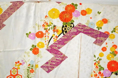 Stunning New Silk Wedding Furisode Wisteria Chrysanthemum UNFINISHED